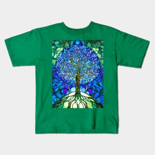 Stained Glass Tree On A Hill Kids T-Shirt